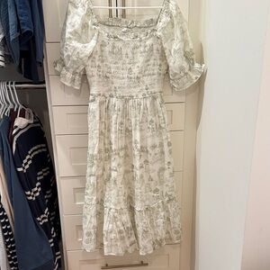 Ivy City Co White and Green Midi Dress